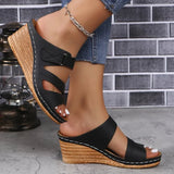 Breakj Size Slope Heel Slippers Female 2024 Summer New Velcro Hollow Casual Slippers Female