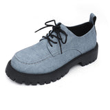 Breakj British Wind Large-Size Thick-Sed Leather Shoes Women's Spring And Autumn New Thick Heel Lace Small Leather