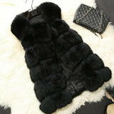 Winter Women Faux Fur Coats New Warm Slim Sleeveless Faux Fox Fur Vest Casual Jacket Female Elegant Black White