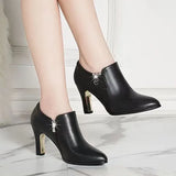 Ankle Boots Autumn and Winter Pointed Toe High Heels Plus Size 35-42 Women's Thin Heels Zip Pu Leather Boots Botas