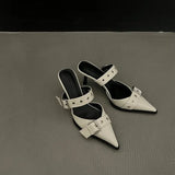 Niche 2023 Pointed Belt Buckle Fine Heel Sandals Female Back Empty High Heel Head Sandals Female Summer