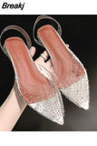 Transparent Women Pumps Sandals Crystal Mid Heels Pumps Rhinestone Pointed Toe Women Bridesmaid Wedding