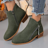 Breakj New Women's Boots Round Head Zipper Coarse And Ladies Leather Boots Large Fashion Fashion