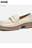 Platforms Women Pumps Spring Summer Working Casual Thick Heels Genuine Leather Loafers Shoes Woman Vintage