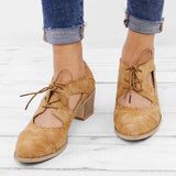 Summer Vintage London Brogue Shoes Women Lace Up Sandal Chunky High Heels Cut-Outs Female Casual Plus Size 35-43 Woman