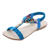 Sandals Summer Flat Heel Bohemian Sandals 2019 New Rhinestone Mixed Color Ladies Elastic Band Open Toes Beach
