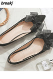Blue Bow-knot Ballet Flats Women Shoes Loafers Ballerina Woman Elegant Cozy Pointed Toe Shallow Moccasins Size