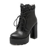 2021 Autumn Women Lacing Platform Boots High Heels Female Black Platform Heels Spring Short Boots Ladies Shoes for