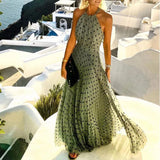 Women Sexy O Neck Halter Print Summer Dress Casual Bohemia Sleeveless Beach Holiday Long Dresses Elegant Slim