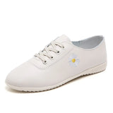 Breakj White Shoes Women In Spring 2023 New Embroidered Small Daisions Red Flat Heel Student Shoes Casual Sports Breathable Women's