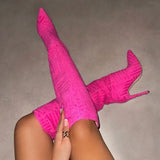 New Fashion Socks Shoes Comfortable Pointed Toe Stretch Knee High Heels Party Sexy High Heels Women's Shoes Large Size