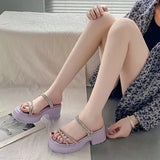 A Wedge Slippers Women Summer Glitter Slides Platform High-Heeled Shoes Lady Pantofle Soft Jelly 2024 Crystal Rubber
