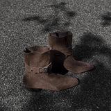 Retro Sleeve Two-Drain Square Head Short Boots Women 2025 New Belt Buckle Thick And Bundle Fashion