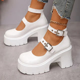 White Y2K High Heels Pumps Women 2024 Spring Chunky Platform Mary Jane Shoes Woman Plus Size Thick Heel Gothic Shoes