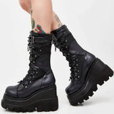 Design Gothic Style Platform Mid-Calf Boots Big Size 43 2023 New Winter INS Hot Sale Comfy Woman Shoes Motorcycle
