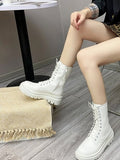 Women Boots Shoes Women's Boots 2023 Winter With Plush Woman Boots 5cm Heel Lace UP Zip Pointed Toe Plus Size 41 42
