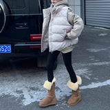 Breakj One Snow Boots Women 2025 Winter New Retro Round Head Flat Bottom Plus Velvet Tube Snow Cotton But Knee