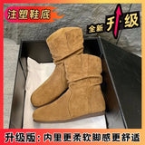 Breakj Autumn And Winter New Retro Pile Boots Brown Lazy Sleeve Boots Women Fashion Sleeve