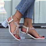 Breakj Version Of Large-Size Water Drill Butterfly Square Head Coarse Sandals Women Transparent Crystal Heel High-Heeled Fashion