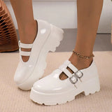 Black Chunky Gothic Shoes Women Double Buckle Punk Platform Mary Jane Shoes Woman Pu Leather Round Toe Pumps