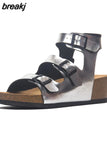 Fashion Summer Women Wedge Cork Sandal 2023 New Beach Outside Non-slipe Trifle Platform Med Heel Sandalias