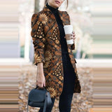 Winter New Fashion Women Stand Collar Print Jackets Casual Long Sleeves Elegant Office Lady Cardigan Slim Buttons Jackets 1020