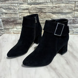 And Winter New High Heel Belt Buckle Tip Korean Version Of Short Boots Women's Velvet Martin Boots Women's