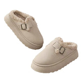 Breakj Cotton Shoes And Half Slippers Winter 2025 New Thick Soles Pedal Low Help Bread Shoes Belt Buckle With Velvet Cotton