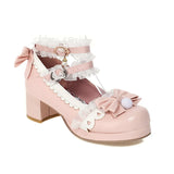 Women Lolita Shoes Vintage Cute Lace Bowknot High Heel Platform Sweet Ladies Pumps Girls Princess Kawaii Wedding Party