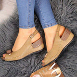 Breakj Summer New Retro Romanpoo Heel Women's Shoes Comfortable Soft-Soled Fish Mouth Sandals