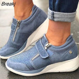 Women Spring Crystal Sneakers Women's Wedge Platform Hook Loop Ladies Zip Casual Woman Vulcanized Comfort Female Fashion