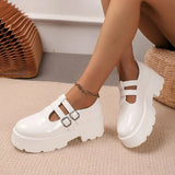 Black Chunky Gothic Shoes Women Double Buckle Punk Platform Mary Jane Shoes Woman Pu Leather Round Toe Pumps