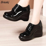 Size 32-43 Platform Wedges Shoes Women Patent Leather Shoes 2021 Fall Winter High Top High Heels Shoes Ladies Fur