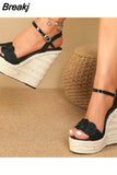 Wedge Heels Straw Sandals 2023 European Style Sexy Ankle Buckle Women's Shoes Summer Comfy Walking Fashion Simply