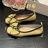 Breakj Fragrant Wind Bow Light Mouth Single Shoes Women 2025 Spring And Summer New Flat Sole Pedal Bean Shoes Large Size Women's
