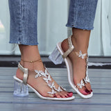 Breakj Red Thick Heel Large-Size Sandals 2025 Summer New Women's Shoes PVC Water Drill Fashion