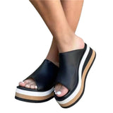 Summer Women Platform Slip On Sandals Open Toe Contrast Color Wedge Beach Shoes Ladies Outdoor Slippers Slides