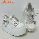 Gothic Wedge Heels Lolita Shoes Spring Summer 2023 New Fashion Buckle Rivets Decor Mary Jean Shoes Vampire Style