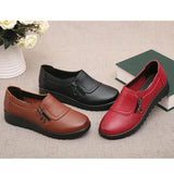 Autumn Women Cut-Out Solid Color Pu Leather Loafer Side Zipper Flats Casual Ladies Work Shoes Oxford Mother Single
