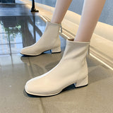 Winter New Fashionable Round Head Leather Outerwear with Back Zipper High Heel for Warm Comfortable Large Size Naked