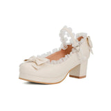 Lace Edge Lolita Shoes Women High Heels Non-Slip Straps Bow Cute Girls Princess Party Pumps Japan Students Cosplay Plus