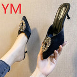 Flock Women Pumps Summer Wedding Shoes Stiletto High Pointed Toe With Crystal Heel Sandals Ladies Sandalia Feminina