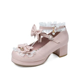 Japanese Lolita Cute Palace Stage Cosplay Sweet Girls Shoes Pearl High Heel with Cross Bowknot Kawaii Pumps 2021 Spring