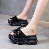 House Slippers Platform Slides Slipers Women Heeled Mules Black Sandals Fashion Lady 2024 High Summer Beige Luxury