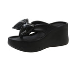 Breakj Summer New High-Hed Of 8Cm Verbs Drag Women Wearing Fashion Thick-Bottomed Bows And Feet Beach Toe