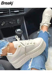 Women Casual Lace-up Sports Shoes SolidColor Platform Designer Ladies Running Pu Leather Outdoor Female Leisure Sneakers