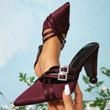 Breakj Women's Wine Red High Heels Party Fashion Style Shaped Heel Shoes Tips Decorative Drill Buckle High Heel Sandals Women's