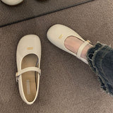 Breakj Temperament Mary Jane Shoes Women 2025 Autumn New Retro Buckle Single Shoes Flat Sole Round Leather