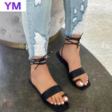 5 Colours Woman Rope Sandals Lace Up Around Ankle Strap Flats Laces Square Toe Ladies Shoes New Arrival Zapatillas Casa Mujer