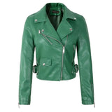 Women Black Faux Leather Jackets Pu Motorcycle Zipper Faux Soft Leather Rivet Zipper Red Pink Turn-down Collar